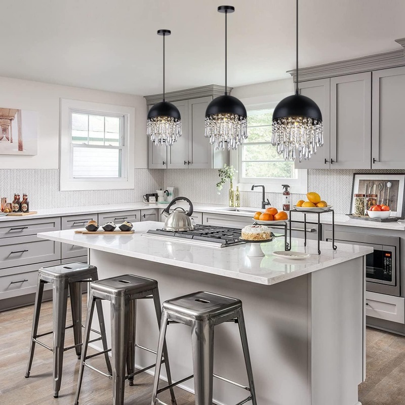 Kitchen island crystal pendant lighting